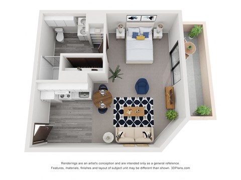 Floor plan for studio, 1 bath, 490 sqft